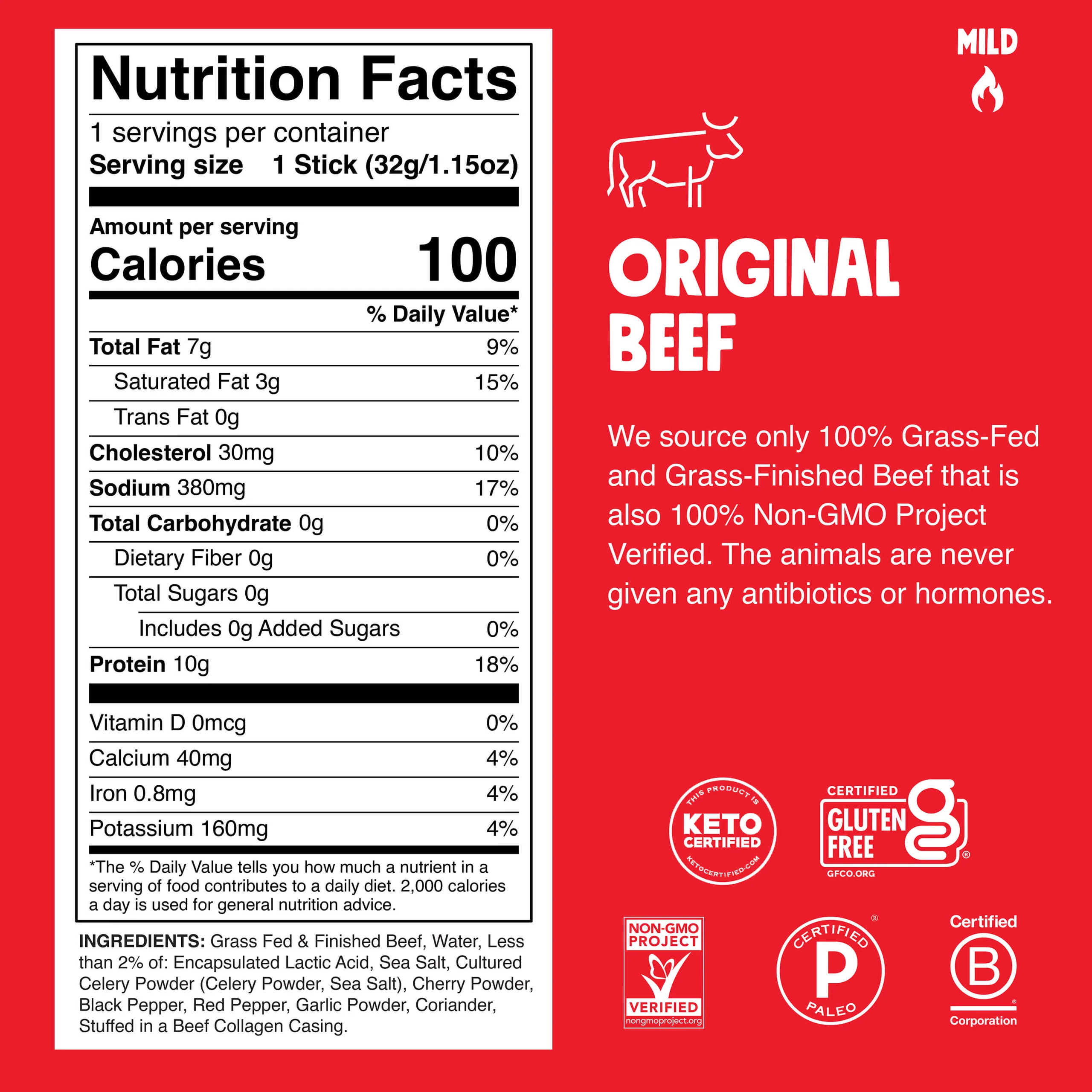 Original Beef Sticks with Smoky Flavor and Black Pepper