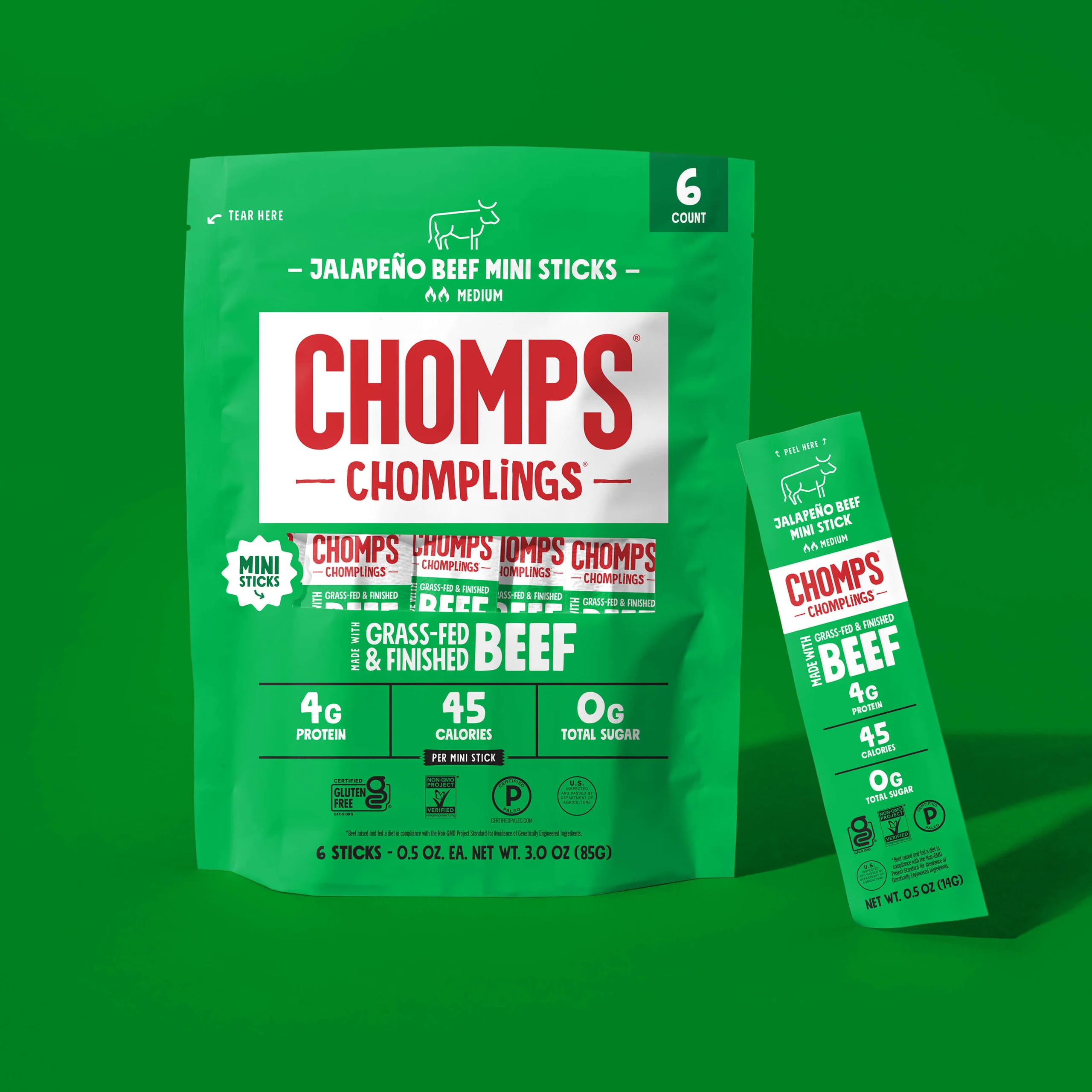 6 ct. Jalapeno Beef Chomplings Mini Spicy Beef Sticks