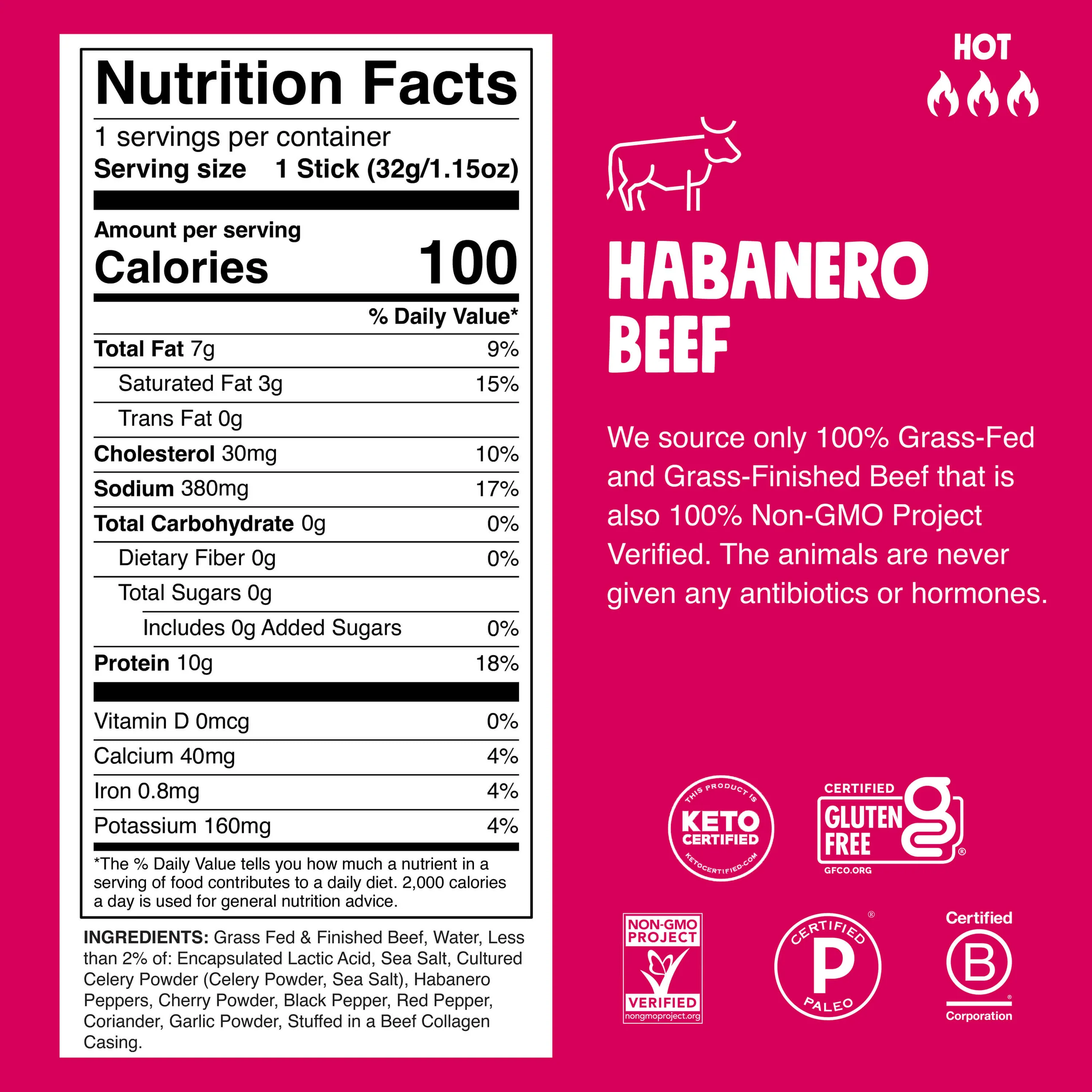 Spicy Habanero Grass-Fed Beef Meat Sticks