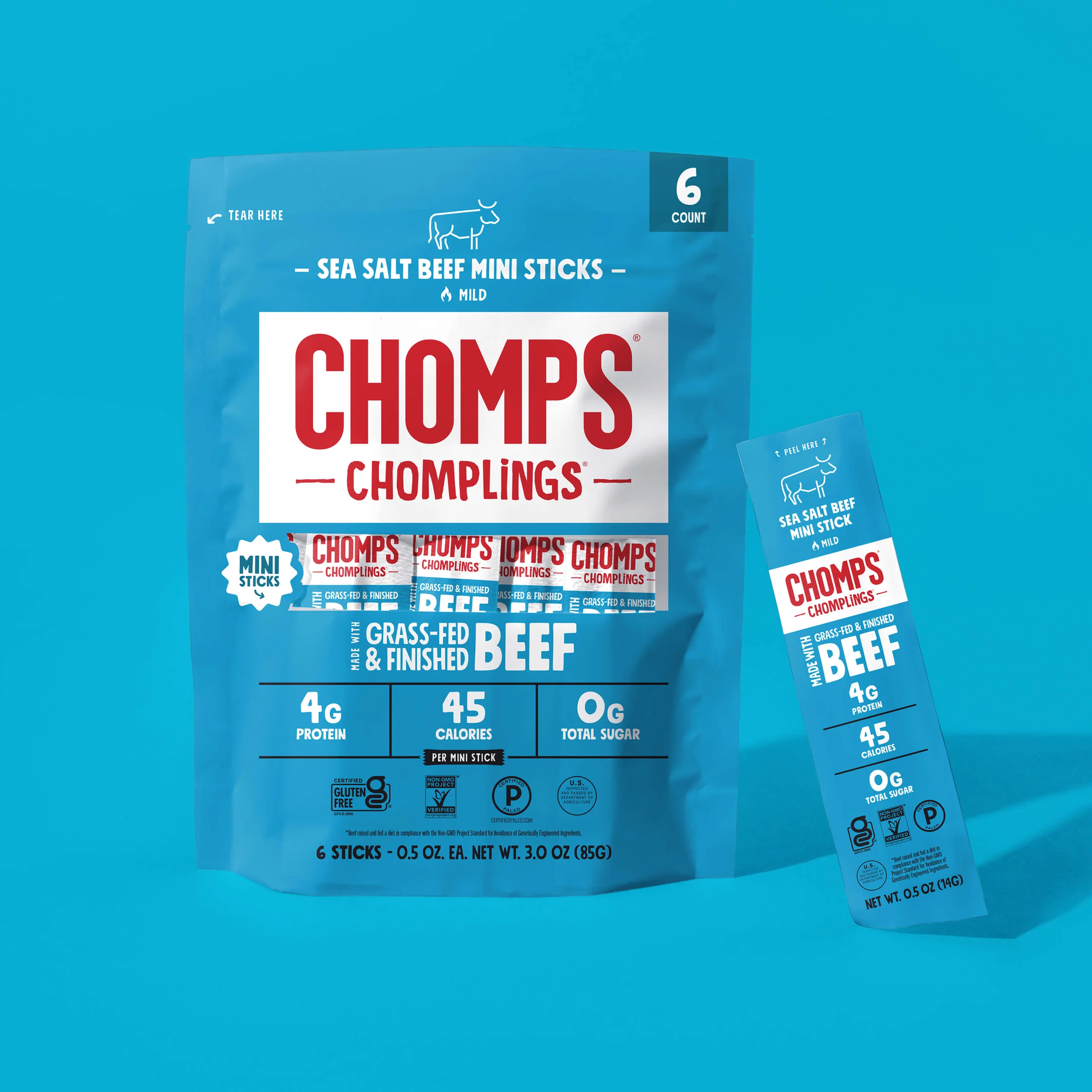 6 ct. Sea Salt Beef Chomplings Mini Grass Fed Sticks