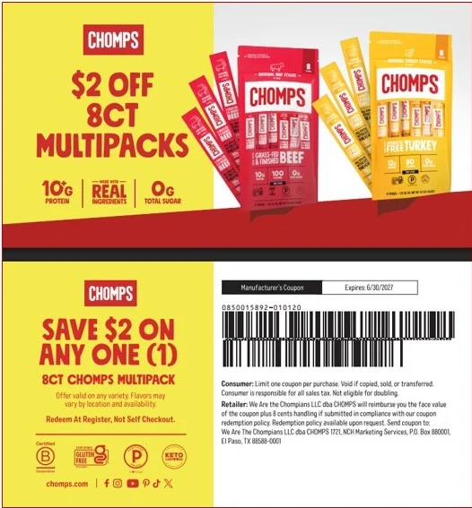 Chomps 26/27 kupongpaket, packade 25 per antal