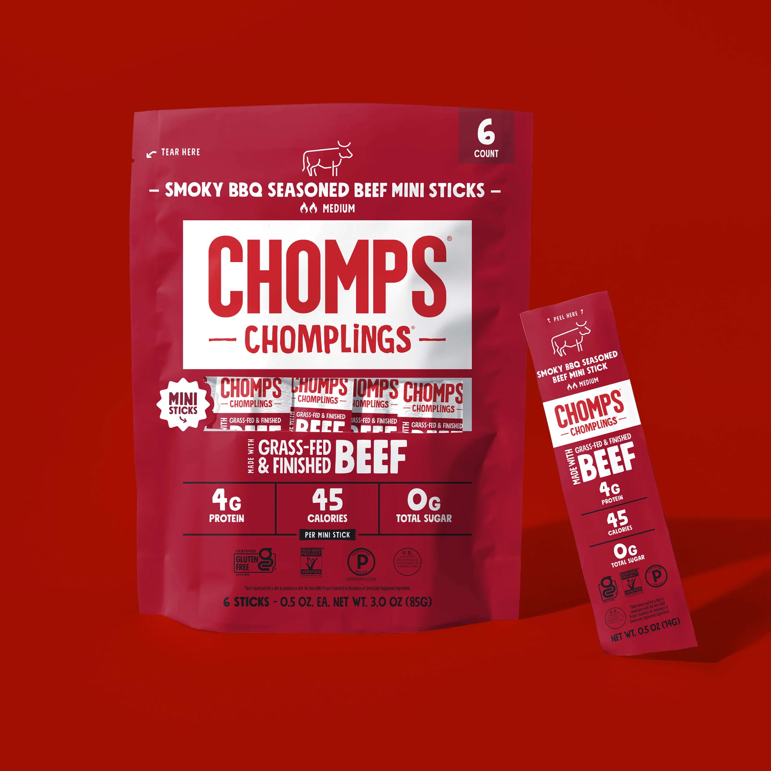 6 ct. Smoky BBQ Beef Chomplings Mini Meat Sticks